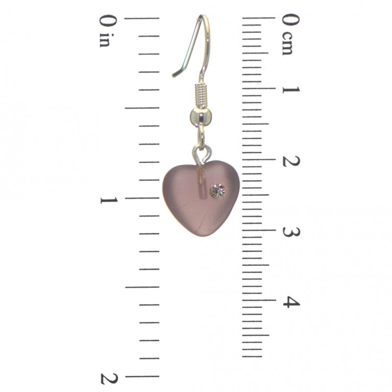 CORAZON purple pressed glass heart with inset crystal hook earrings