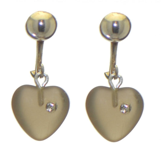 CORAZON smoke pressed glass heart with inset crystal clip on earrings