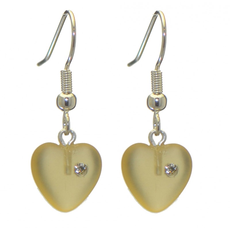CORAZON yellow pressed glass heart with inset crystal hook earrings