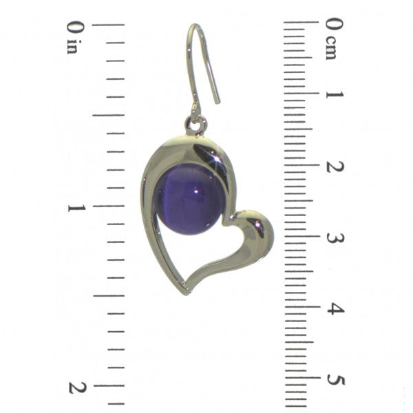 CORRA silver plated heart purple hook earrings by Rodney