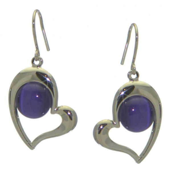 CORRA silver plated heart purple hook earrings by Rodney