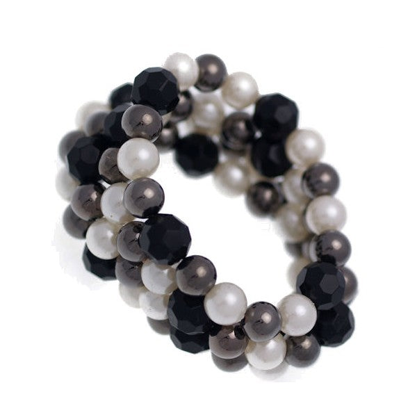 Coy faux Pearl Black Bead elasticated bracelets
