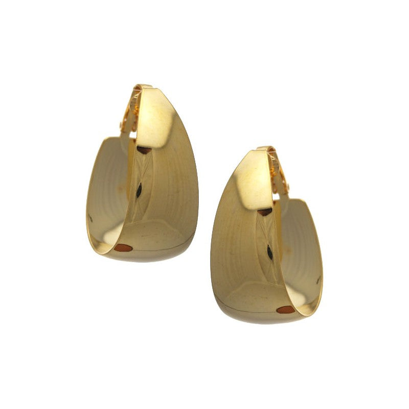 CRESCENDO 35mm x 20mm Gold tone Wide Hoop Clip On Earrings