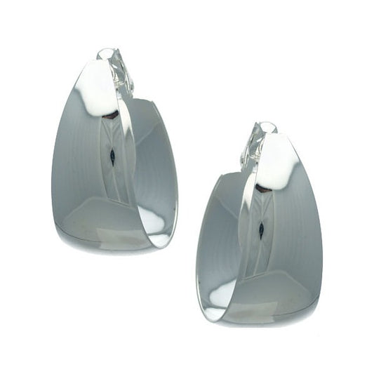 Crescendo 35mm x 20mm Silver tone Wide Hoop Clip On Earrings