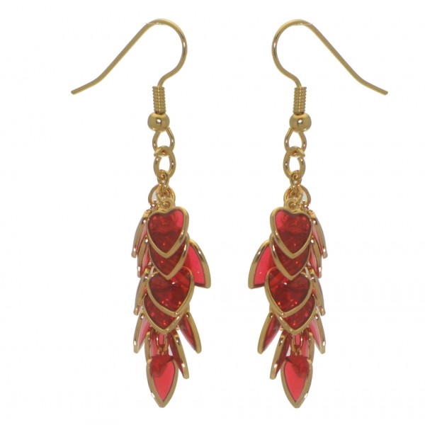 CROI ALAINN gold plated red multiple hearts hook earrings