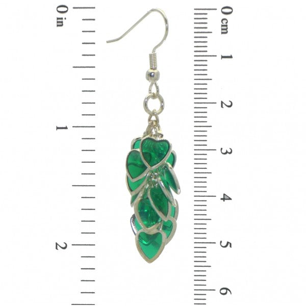 CROI ALAINN silver plated green multiple hearts hook earrings