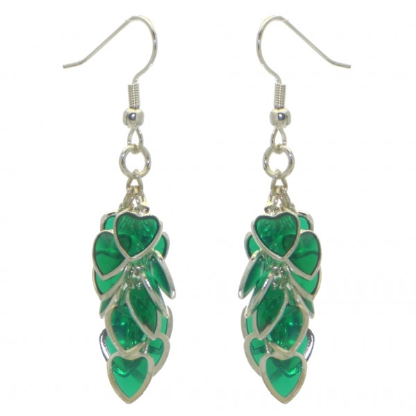 CROI ALAINN silver plated green multiple hearts hook earrings