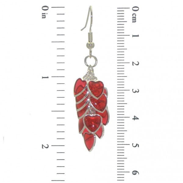 CROI ALAINN silver plated red multiple hearts hook earrings