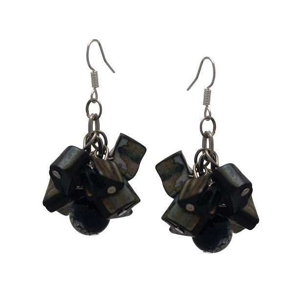 CUBES A Silver tone Multi Pendant Hook Earrings