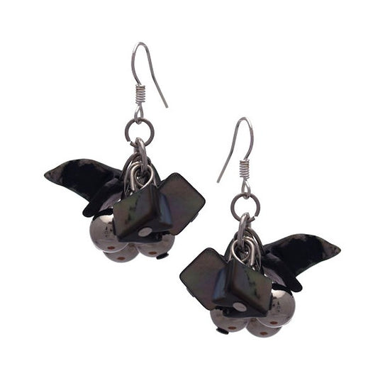 CUBES B Silver tone Multi Pendant Hook Earrings