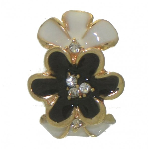 DABRIA gold tone black white crystal clip on earrings