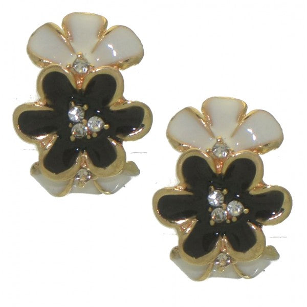 DABRIA gold tone black white crystal clip on earrings