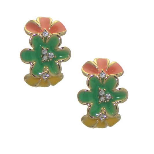 DABRIA Gold tone Orange Yellow Green Crystal Clip On Earring