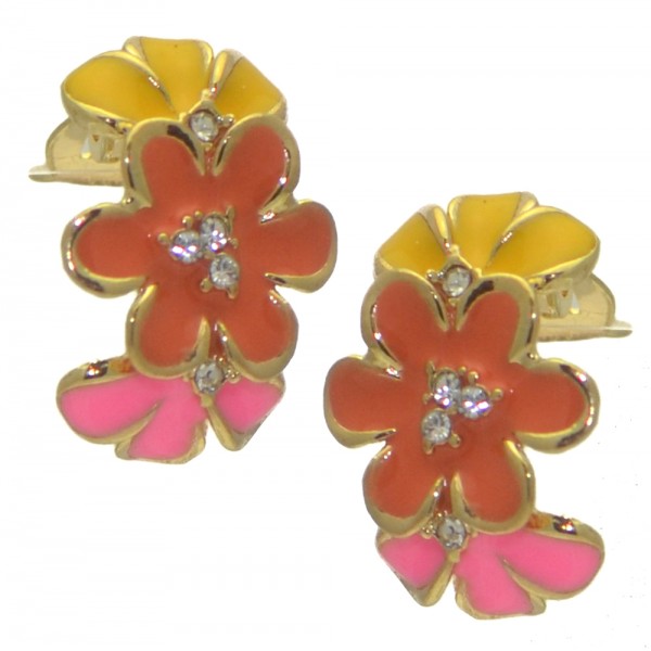 DABRIA Gold tone Pink Peach and Yellow Clip On Earrings