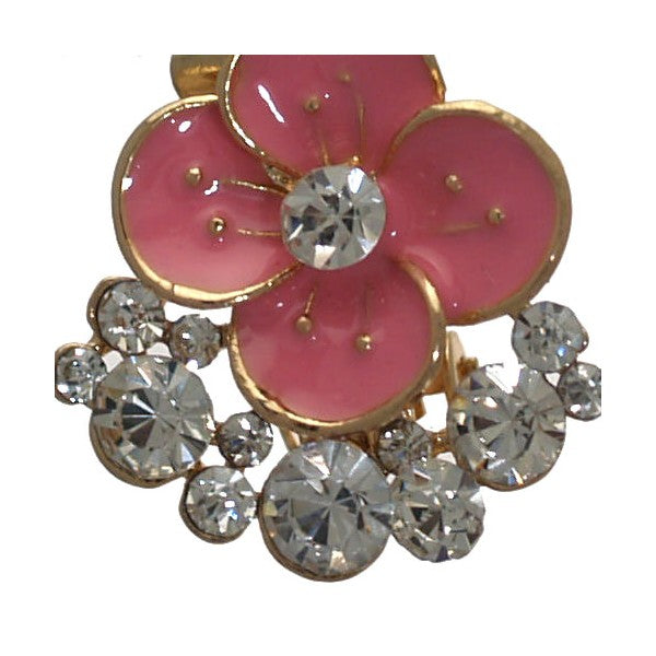 Daimhin Gold tone Pink Crystal Flower Clip On Earrings