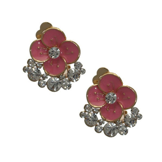 Daimhin Gold tone Pink Crystal Flower Clip On Earrings