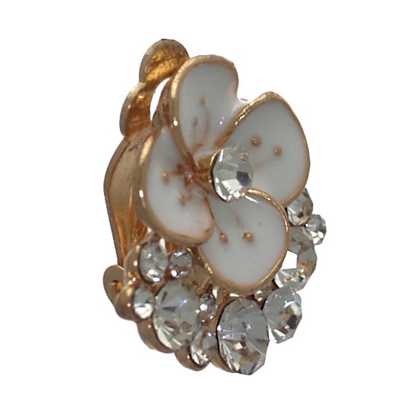 Daimhin Gold tone White Crystal Flower Clip On Earrings