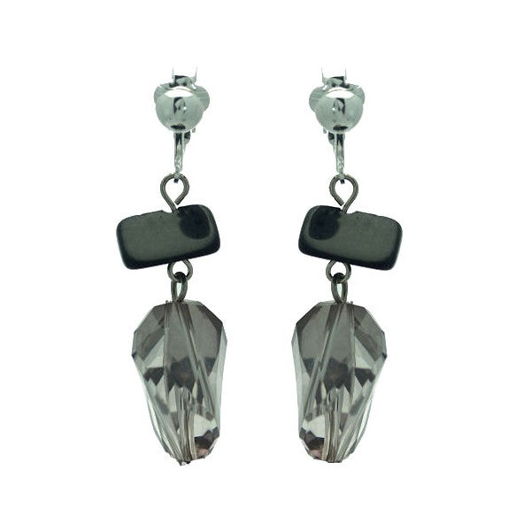 Damani Silver plated Black Smoke Clip On Earrings