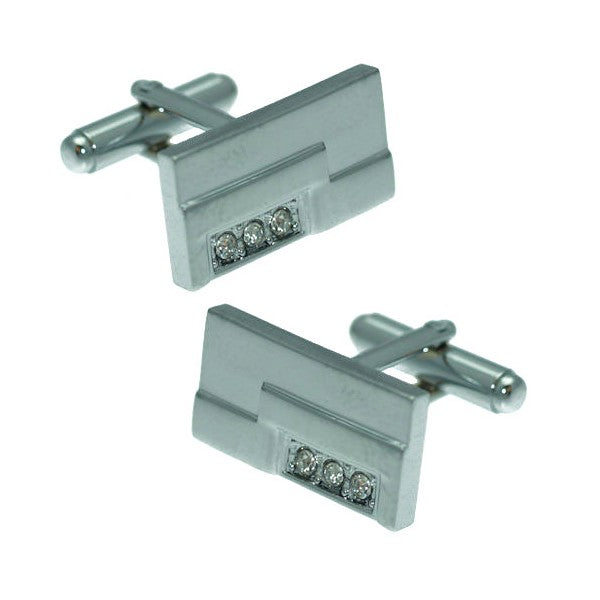 Damon DCL 0004 S Silver tone Rectangle Crystal Cufflinks
