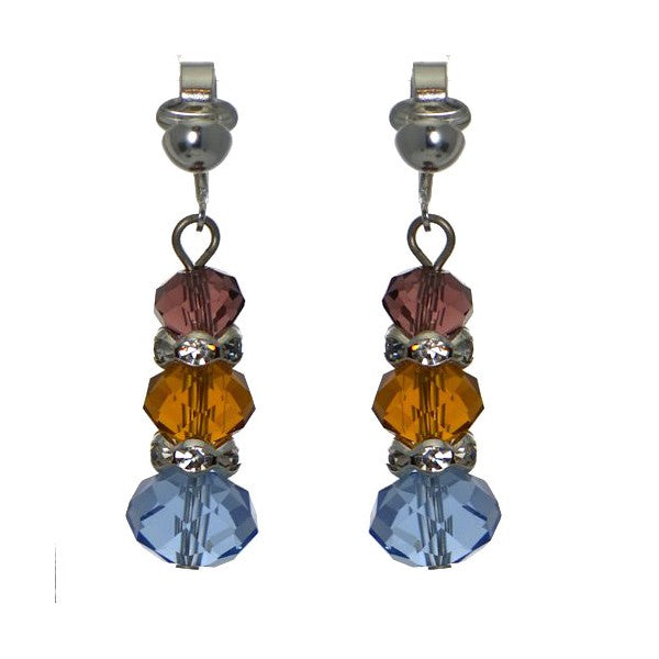 DANIA Silver plated Multi-Coloured Crystal Clip On Earrings