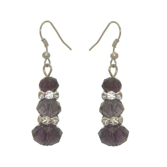 DANIA Silver tone Amethyst Crystal Hook Earrings