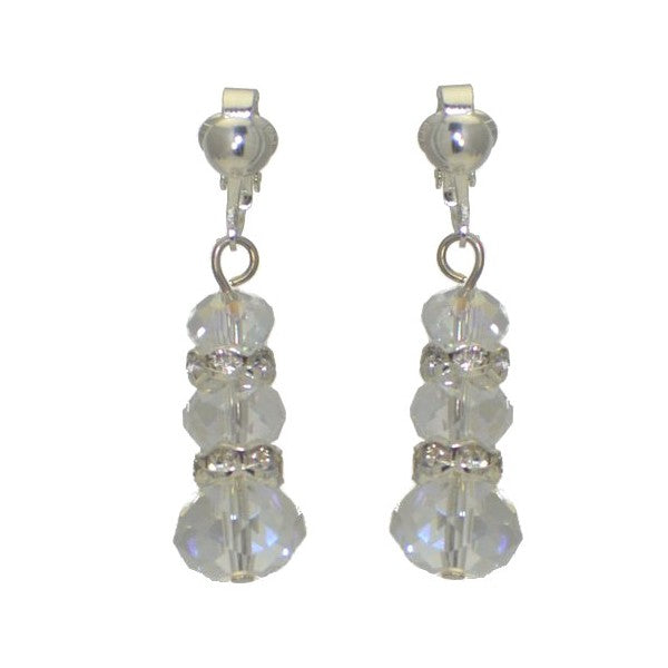 DANIA Silver tone Clear Crystal Clip On Earrings