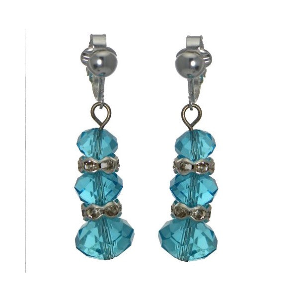 DANIA Silver tone Crystal Turquoise Clip On Earrings