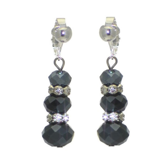 DANIA Silver tone Smoke Grey Crystal Clip On Earrings