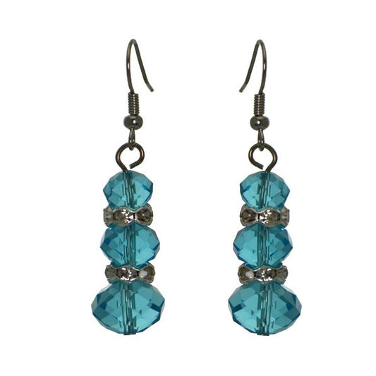 DANIA Silver tone Turquoise Crystal Hook Earrings