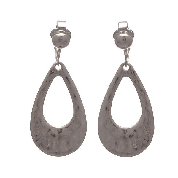 DANUTA Silver Plated Hammered Hoop Clip On Earrings