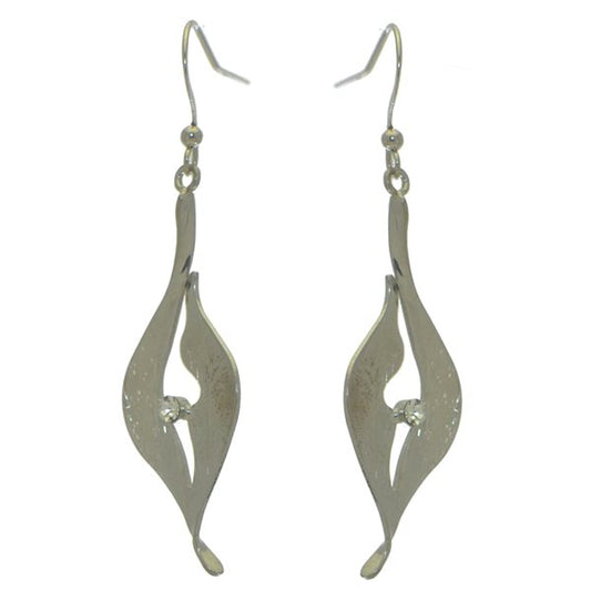 DEARBHAL silver tone crystal leaf hook earrings