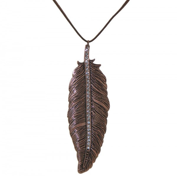 DEIXA Copper and Crystal Leaf Thong Necklace