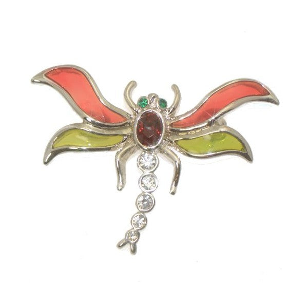 DEJANA Silver Plated Crystal Multi-Colour Dragonfly Brooch