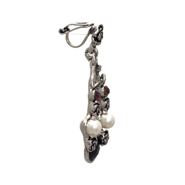 DELMA Silver tone Rose Amethyst Crystal faux Pearl Clip On Earring