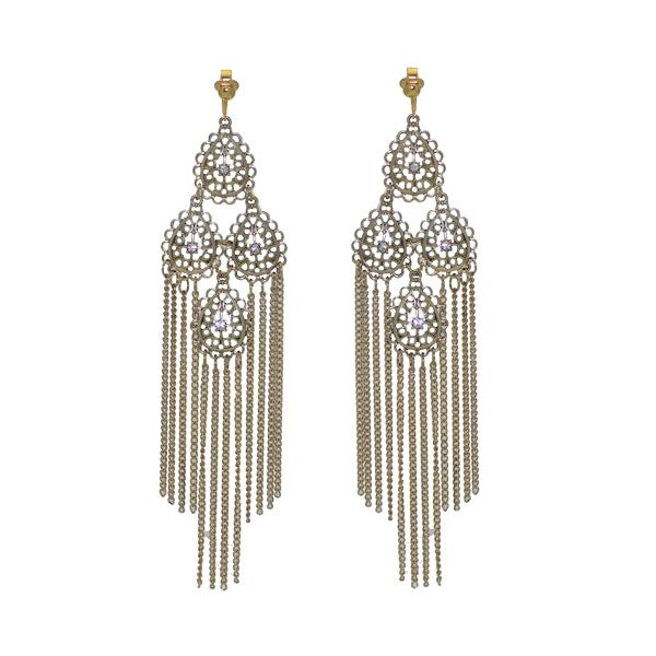 DEVAKIRI Gold plated Crystal and Chain Clip On Earrings