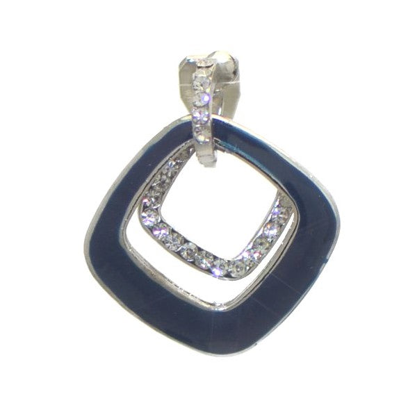 DEVIKA Silver tone Square Navy and Crystal Clip On Earrings