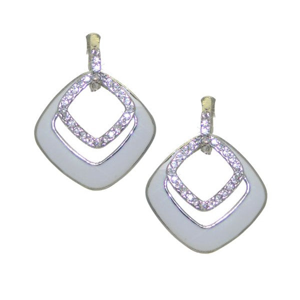 DEVIKA Silver tone White Crystal Hoops Clip On Earrings