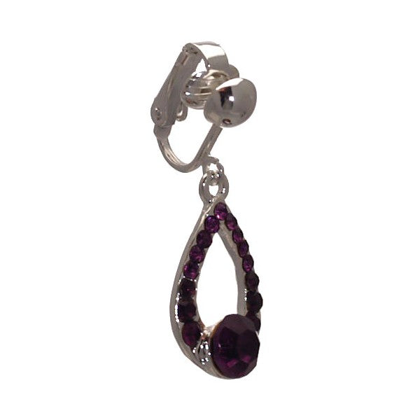 DIAMORA Silver tone Amethyst Crystal Clip On Earrings