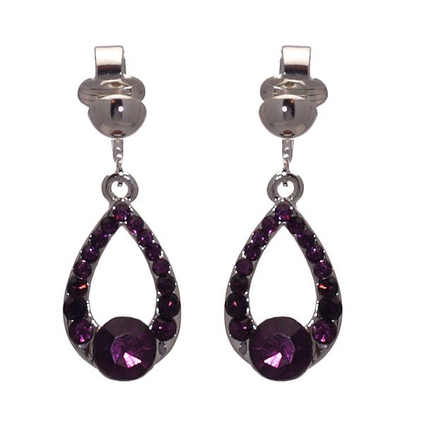 DIAMORA Silver tone Amethyst Crystal Clip On Earrings