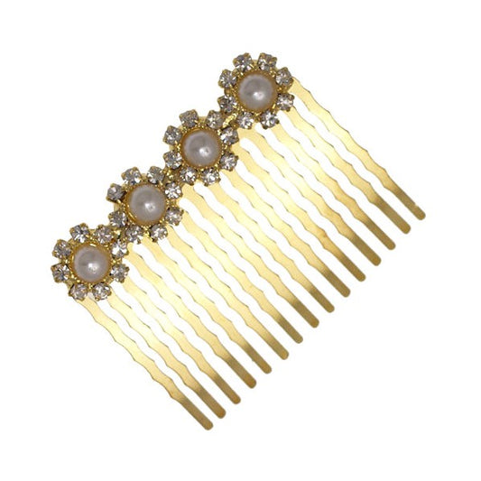 DIANTHUS Gold tone Crystal faux Pearl Hair Comb