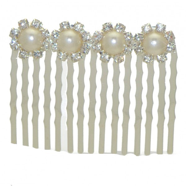 DIANTHUS Silver tone Crystal faux Pearl Hair Comb