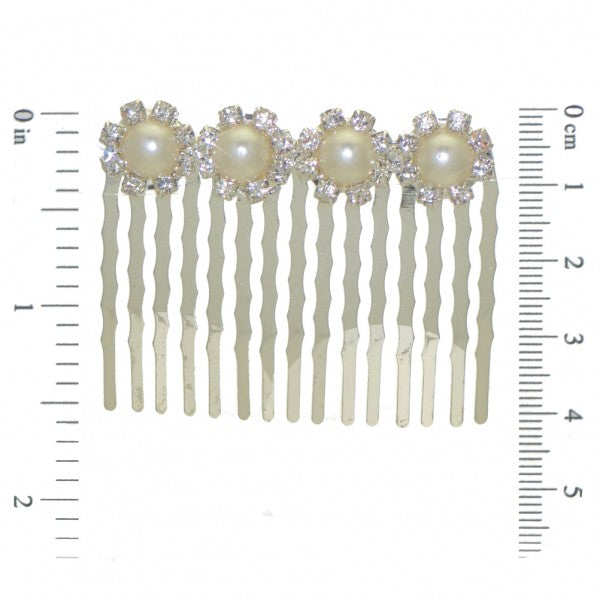 DIANTHUS Silver tone Crystal faux Pearl Hair Comb