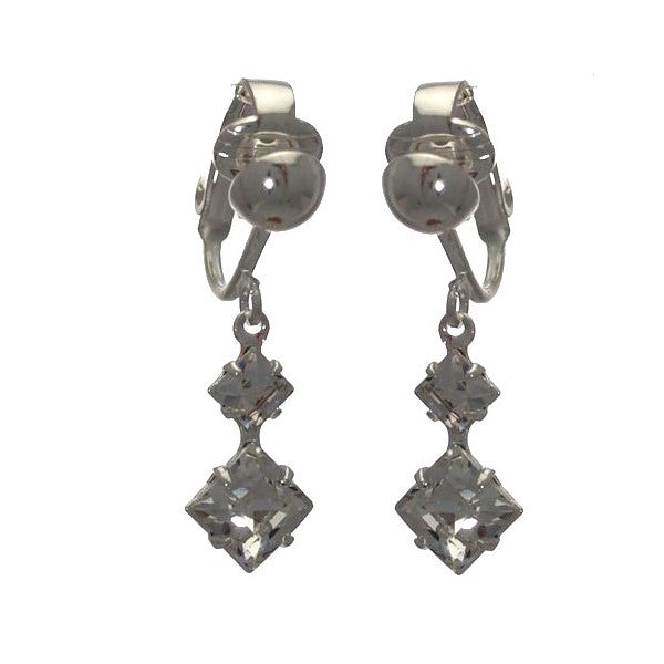 DIDO Silver Plated Double Crystal Clip On Earrings