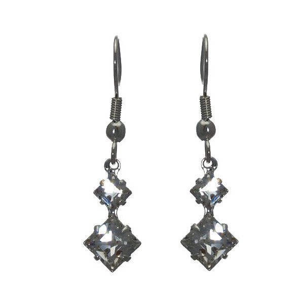 DIDO Silver Plated Double Crystal Hook Earrings