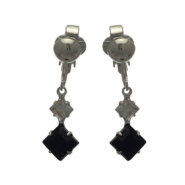 DIDO Silver Plated Jet Crystal Clip On Earrings