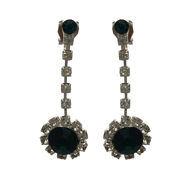 DISCREET Silver tone Crystal Emerald Clip On Earrings