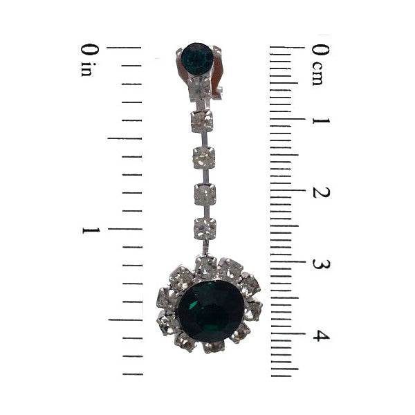 DISCREET Silver tone Crystal Emerald Clip On Earrings