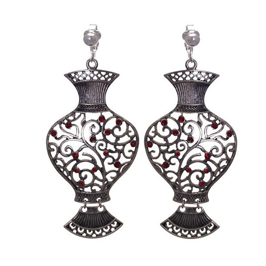 DISHA Antique Silver plated Red Crystal Clip On Earrings