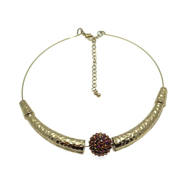 Domino Gold tone Multi Col Crystal Torque Necklace