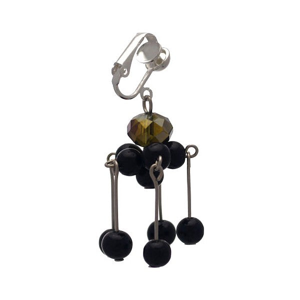 DONNALEE Silver plated Black long Drop Bead Clip On Earrings